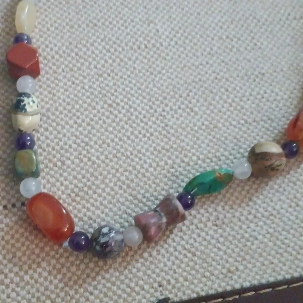 Vintage Multicolor Glass Beaded Necklace Adjustable 10 inches